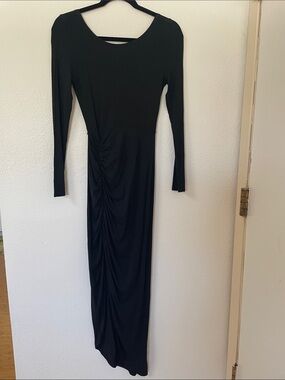 Reverse Black Ruched Long Sleeve Maxi Dress
